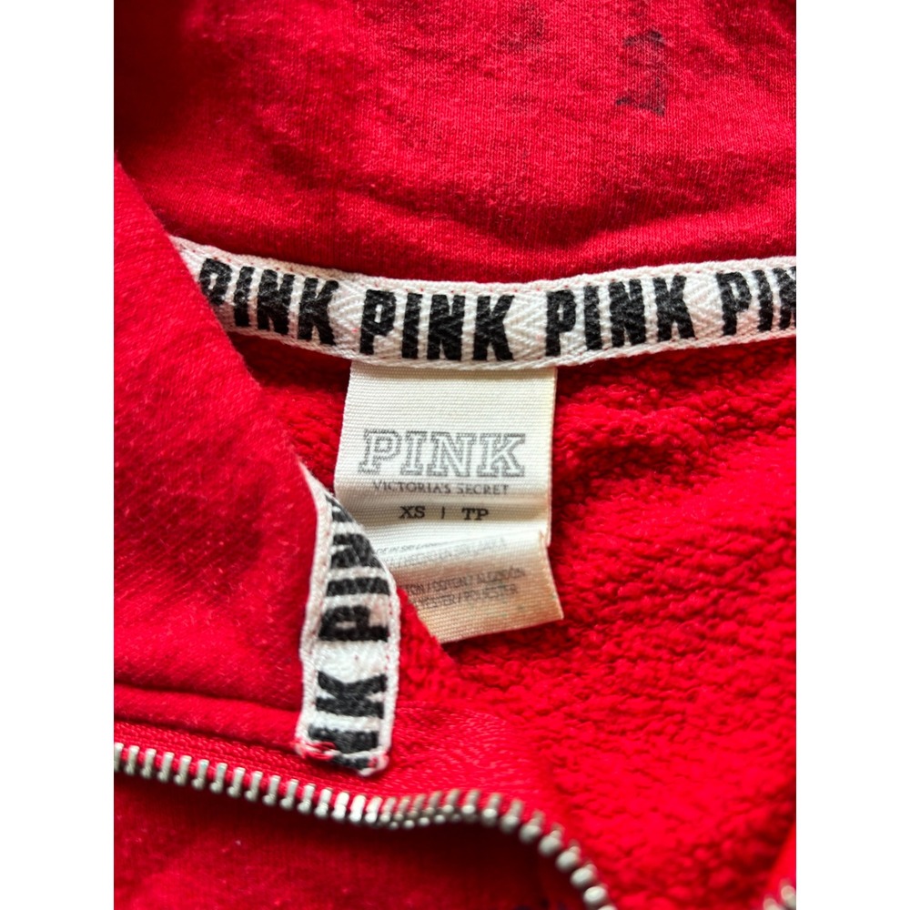 PINK Victoria's Secret Red Quarter Zip Pullover Sweatshirt Logo XS - Picture 3 of 4